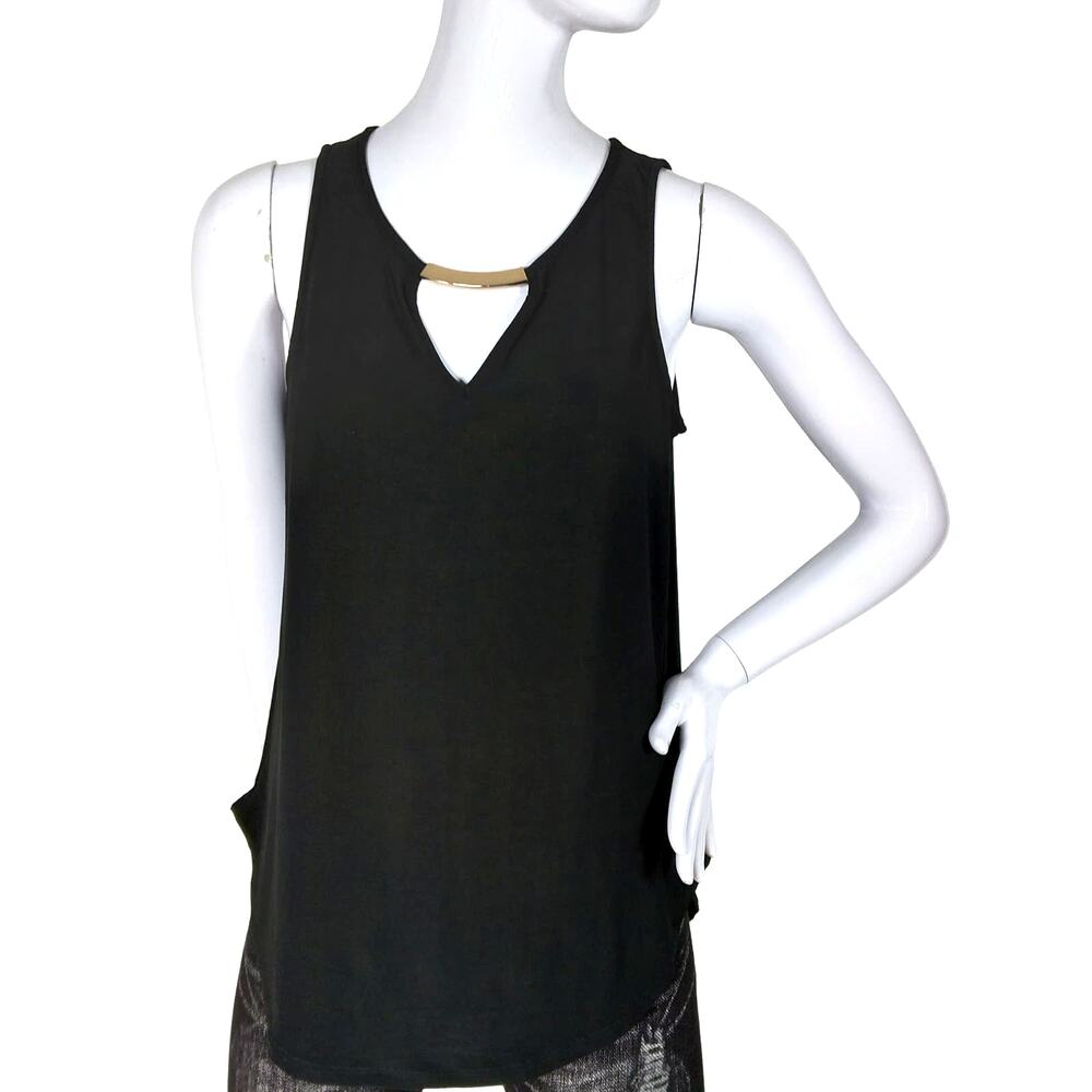 AUW Sleeveless Blouse Size Small Black with Golden Metal Accent on Neckline